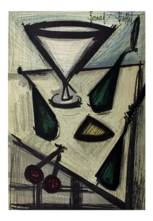 1966 Bernard Buffet 'Still Life With Fruit' Modernism White,Gray,Green,Yellow France Lithograph