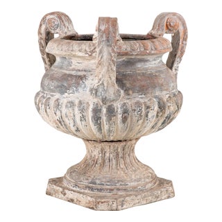 Whitewashed Terracotta Urn With Three Handles, Italy Mid 20th C. For Sale