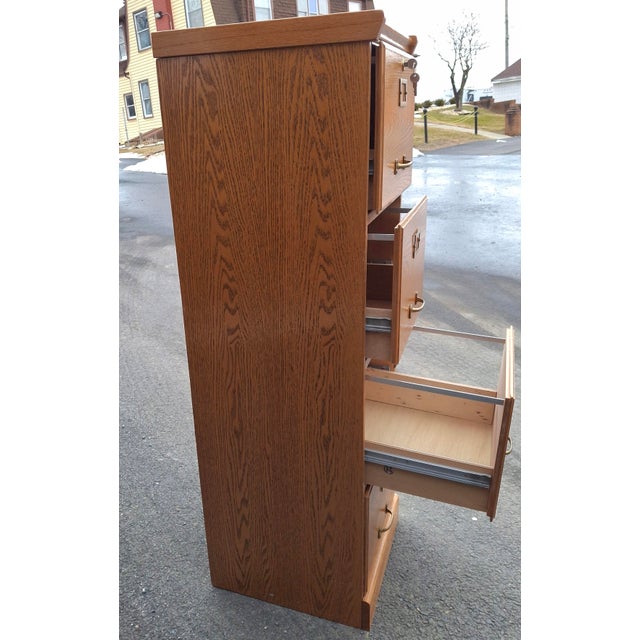 Tan Late 20th Century Oak Four-Drawer Filing Cabinet For Sale - Image 8 of 11