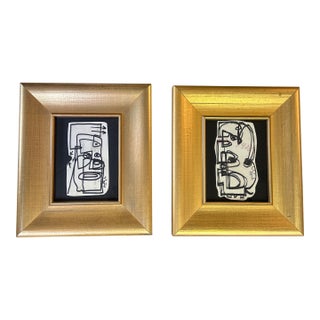 2 Contemporary Original Wayne Cunningham Abstract Marker Drawings- Set of Two For Sale