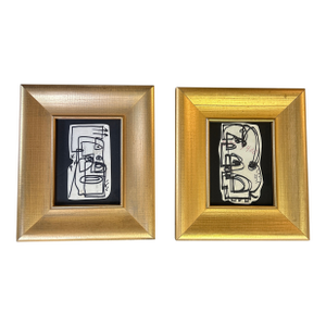 2 Contemporary Original Wayne Cunningham Abstract Marker Drawings- Set of Two