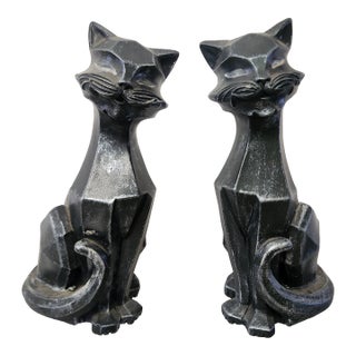 Cubist Cats Pair Mid Century 1961 Universal Statuary Chalkware For Sale