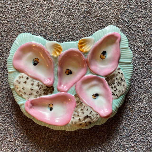 Antique Vintage Hand-Painted Half Moon Oyster Plate. For Sale - Image 4 of 10
