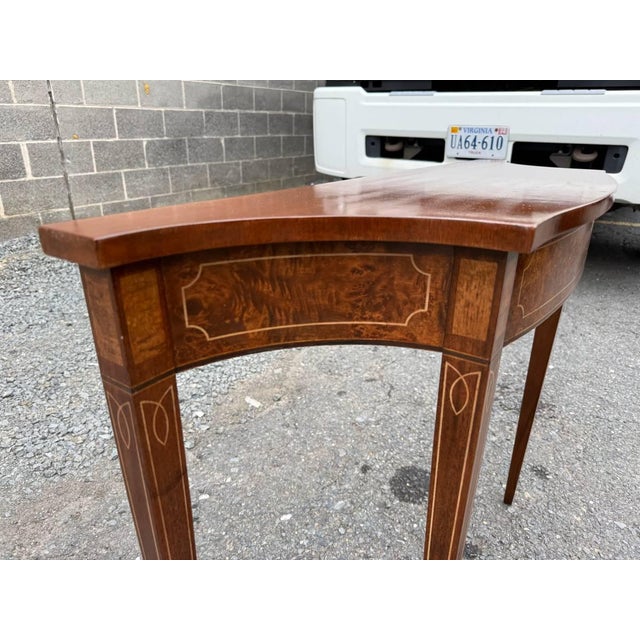 Vintage Hepplewhite Style Mahogany and Burled Wood Inlaid Console Table For Sale - Image 11 of 17