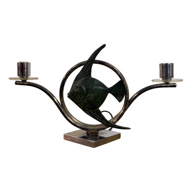 Fish Motif Table Lamp in Bronze, 1930s For Sale