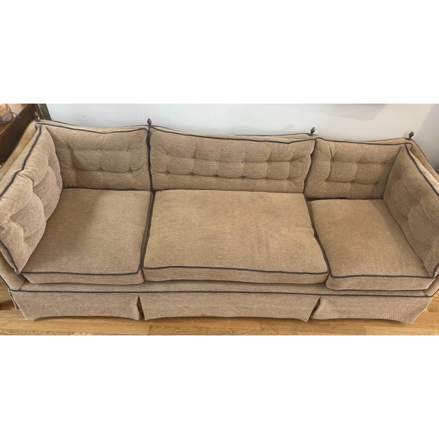 Mid-Century Modern 20th Century English Knole Style Sofa With Tufted Upholstery and Finials For Sale - Image 3 of 9