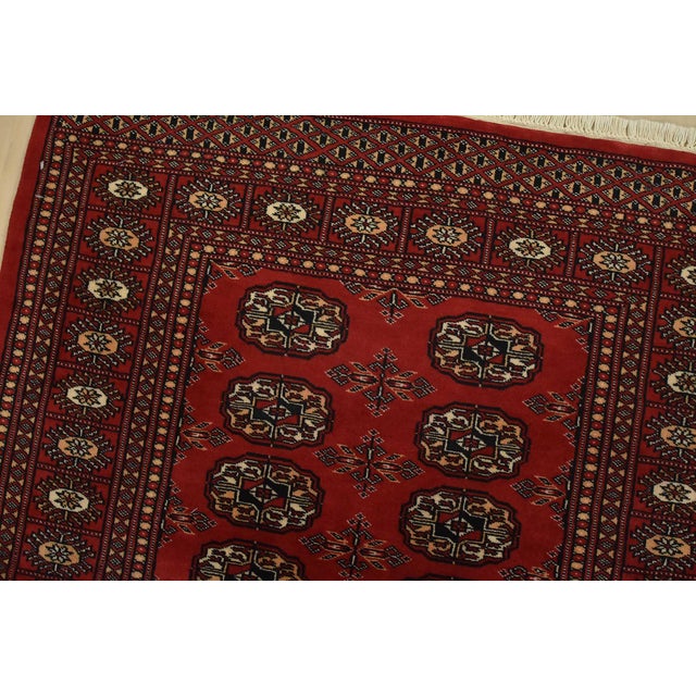 Bokhara Rug 3’2” X 5’2” Red Wool Tribal Hand-Knotted Oriental Carpet For Sale In Philadelphia - Image 6 of 12