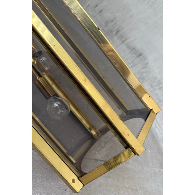 Late 20th Century Mid-Century Modern Tall & Narrow Statement Pendant Chandelier in Brass With Clear Glass, in the Style of Robert Sonneman For Sale - Image 5 of 6
