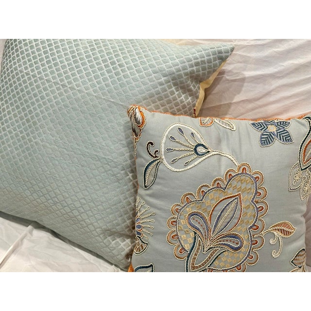 Pair of Custom Designer Throw Pillows – Colefax & Fowler Crewel & Brunschwig & Fils Moiré Silk For Sale - Image 11 of 12
