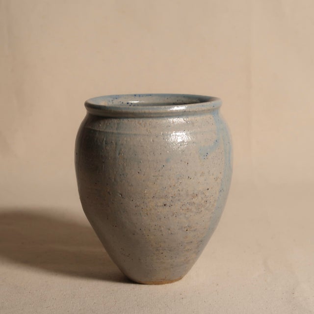 Vintage Signed Artisan Thrown Studio Pottery Vase With Blue Drip Glaze and Organic Minimalist Form For Sale In Tulsa - Image 6 of 9