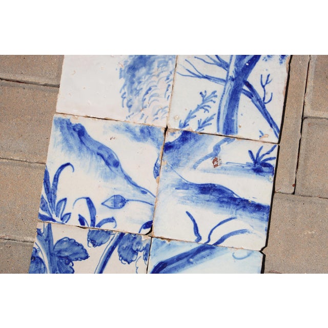 Antique Set of 6 Baroque Portuguese Tiles, 18th Century Blue & White Landscape and Botanical Scene For Sale - Image 6 of 8