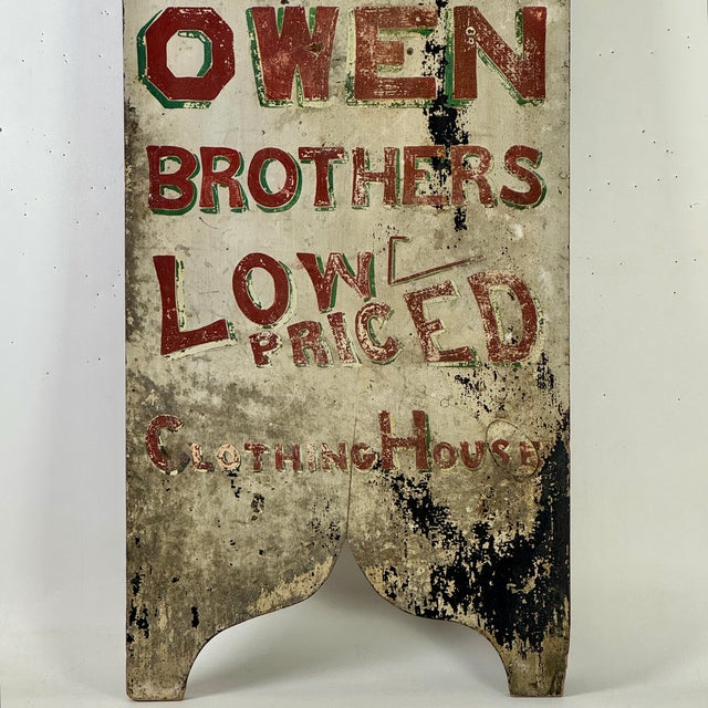 A remarkable front side of a sandwich board early 20th Century trade sign. The tall and large hand painted and designed...
