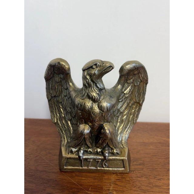 Vintage 1776 Brass Bald Eagle Bookend American Patriotic Federal Decor For Sale - Image 4 of 14