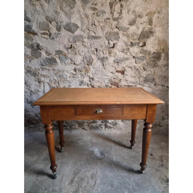 Vintage Beechwood Office Desk with Linoleum Top and Drawer, 1930s For Sale - Image 15 of 18