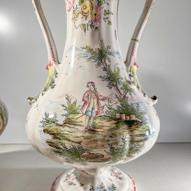Covered Vases by Joseph Gaspard Robert for Faïencerie de Marseille, 18th Century, Set of 2 For Sale - Image 4 of 18