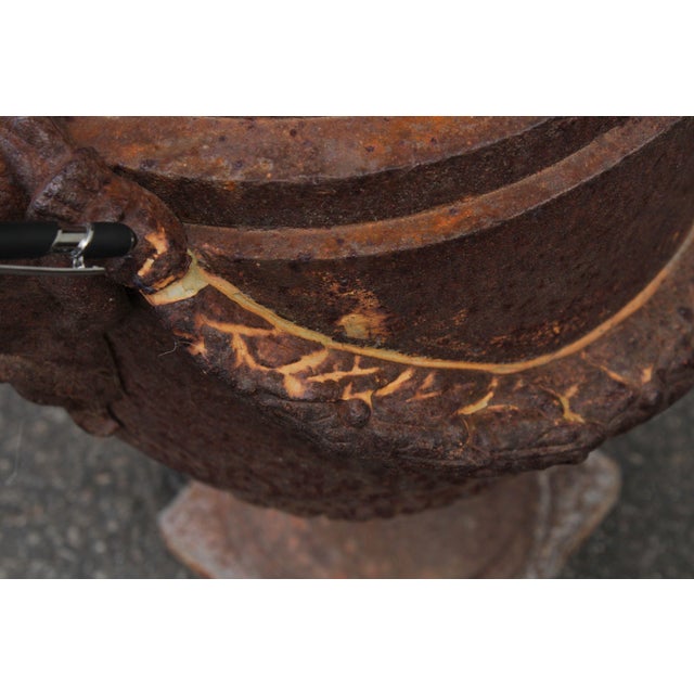Classical Style Pair of Cast Iron Outdoor Garden Urns For Sale - Image 14 of 16