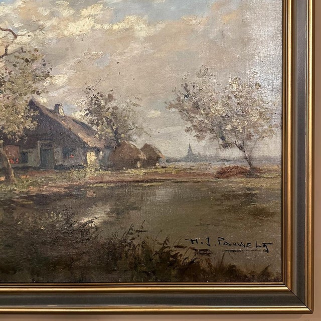 Wood Antique Framed Oil Painting on Canvas by Henri J. Pauwels (1903-1983) For Sale - Image 7 of 18