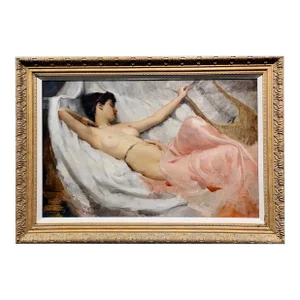 Ramon Kelley -Lyre Player Female Resting Nude- Oil Painting