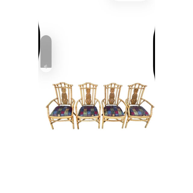 Traditional Set of 4 Vintage Tropical Regency Rattan Pineapple Armchairs, in the Style of Palecek For Sale - Image 3 of 12