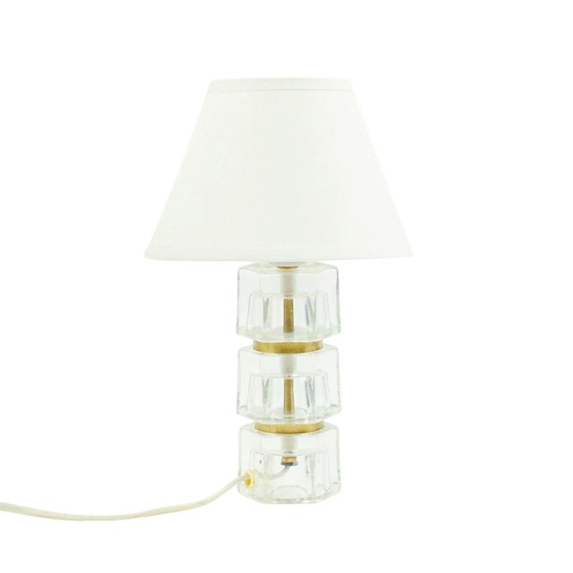 Glass and Brass Bedside Table Lamp attributed to Carl Fagerlund for Orrefors, Sweden, 1960s For Sale - Image 9 of 9
