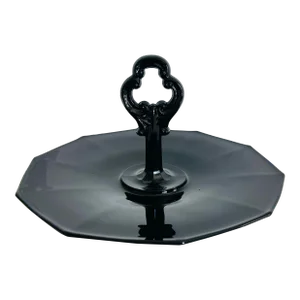 Vintage 1930s Black Glass Center Handled Server
