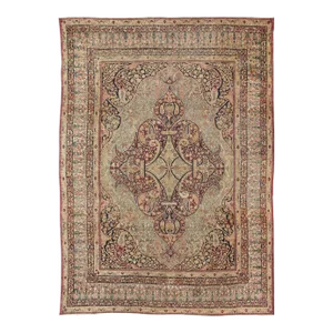 Antique 19th Century Persian Lavar Kerman Rug With Floral Medallion With Pink