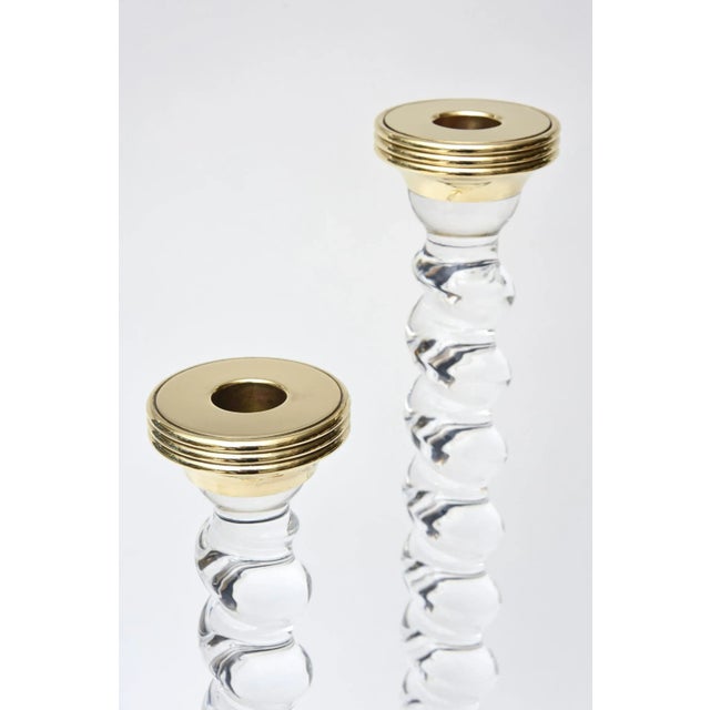 1970s Vintage Rare Twisted Lucite and Brass Stepped Tall Candlesticks Pair Of, 1970's For Sale - Image 5 of 10