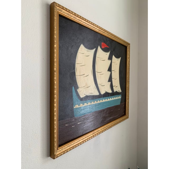 Add impact to your space with this ship painting distinguished by an unexpected color palette. The vessel is rendered in a...