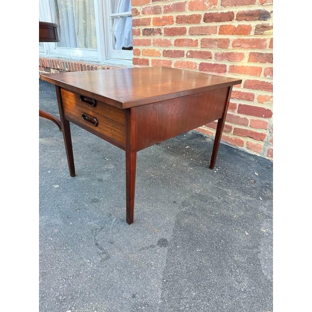 Mid 20th Century Mid Century Modern Two Drawer End Table With Carved Wood Pulls For Sale - Image 5 of 12