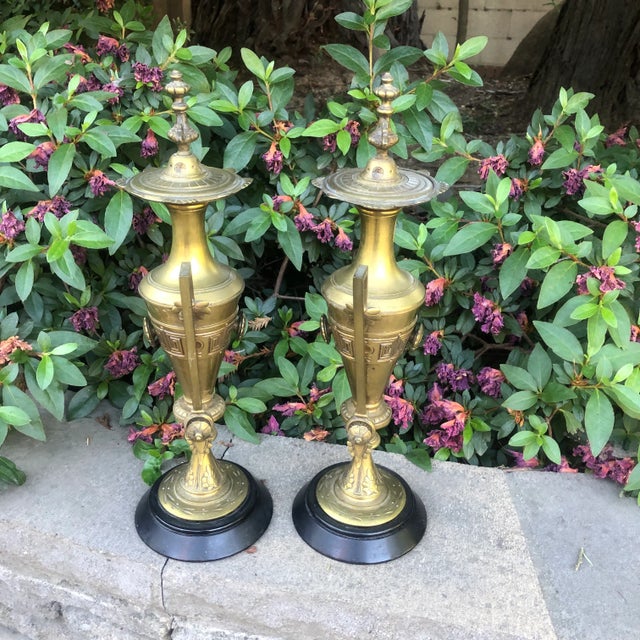 Late 19th Century Etruscan Bronze Doré Antique Urns on Marble Bases - a Pair For Sale In Sacramento - Image 6 of 10