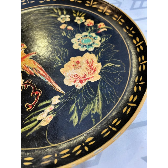 1970s Handpainted Asian Inspired Plate For Sale - Image 4 of 6