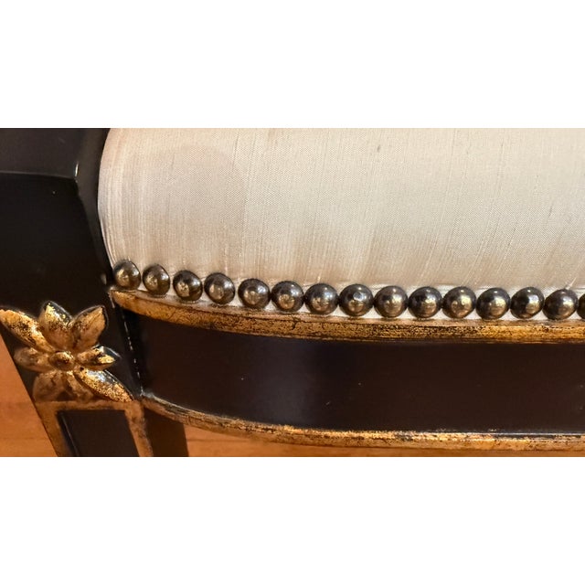 Maitland-Smith Neoclassical Black Lacquer & Gilt Upholstered Settee For Sale - Image 12 of 18