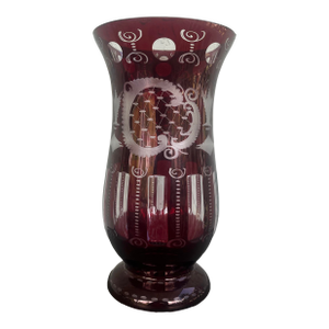 Egermann Bohemian Ruby Cut-to-Clear Engraved Vase – 12.25”