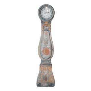Dated 1809 Swedish Longcase Clock with Original Folk Art Decoration For Sale