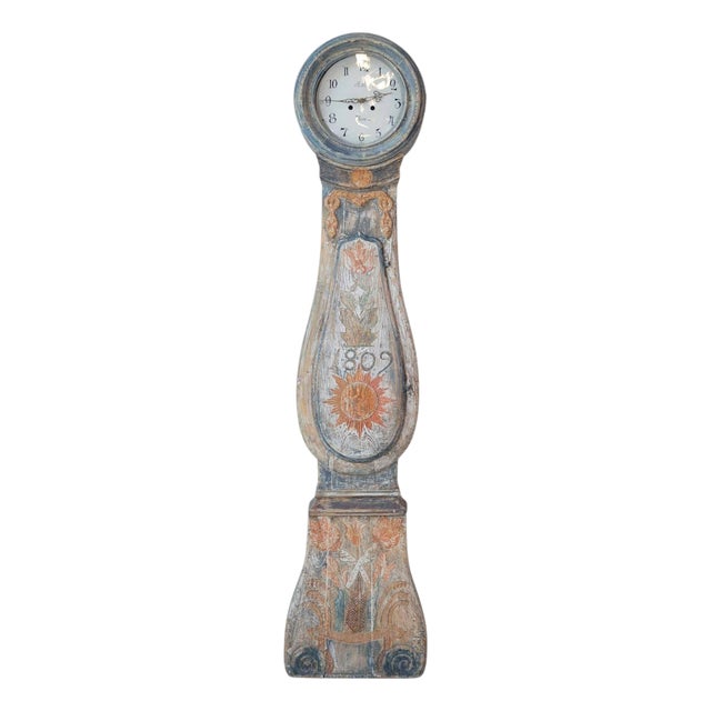 Dated 1809 Swedish Longcase Clock with Original Folk Art Decoration For Sale