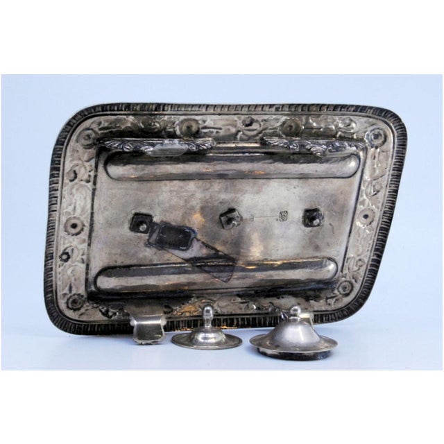 Silver Inkwell with Three Containers and Chiseled Tray on Support with Four Zoomorphic Feet, in Good conditions.