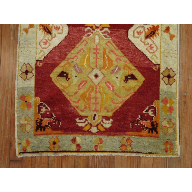 Early 21st Century Vintage Turkish Oushak Red Field Scatter Rug For Sale - Image 5 of 6