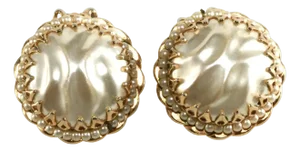 Vintage Button Earrings With Faux Mabe' Pearls - 2 Pieces