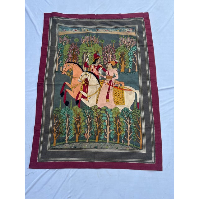 Traditional Hand Embroidered Royal Horse Riders- Jhansi Rani Wall Tapestry. Circa 1990s For Sale - Image 3 of 6