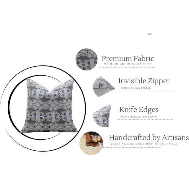 Block Printed Pillow Cover - Thick Linen 26x26 Inch- Hridyavan For Sale - Image 4 of 4