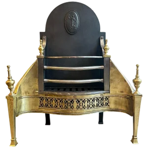 Antique English Fire Grate in Engraved Brass and Polished Steel, 1860