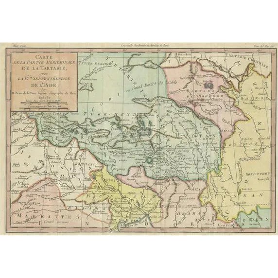 Antique Hand-Colored Map of Tartary and Northern India For Sale