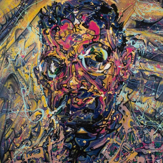 Modern "Portrait of a Smoking Man" Contemporary Modernist Abstract Figurative Oil Painting by Costain For Sale - Image 3 of 8