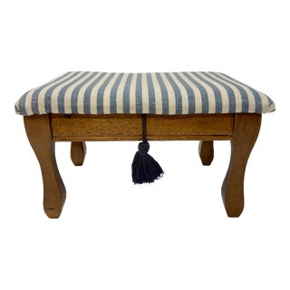 Striped Upholstery Wood Foot Stool For Sale