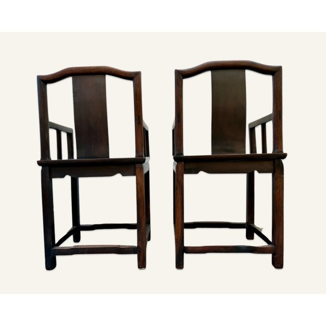 Pair of Early 20th Century Chinese Hardwood Armchairs For Sale - Image 4 of 12