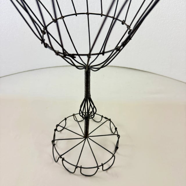 Antique French Handmade Petal Top Wire Kitchen Basket For Sale - Image 11 of 12