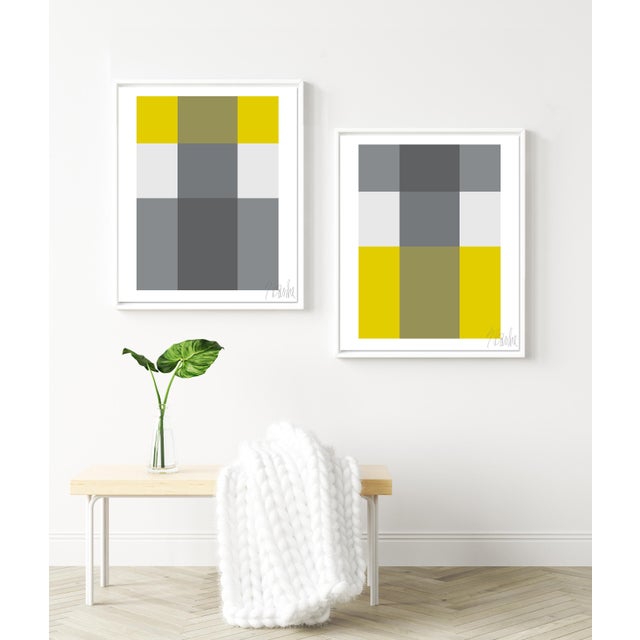 Artwork is sold individually. A band of gray runs through the center of this piece and crosses mustard yellow, light gray,...