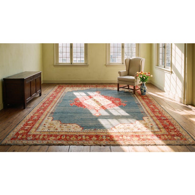 Refined Oushak Antique Turkish Angora Rug With Lovely Cross in the Center in Medallion Pattern For Sale - Image 15 of 15