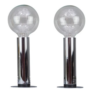 Italian Chrome and Glass Table Lamps, 1970s, Set of 2 For Sale