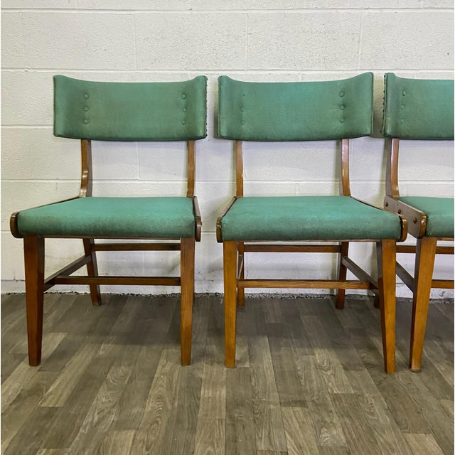 Vintage Mid Century Modern MCM Green Vinyl Dining Chairs Set of 4